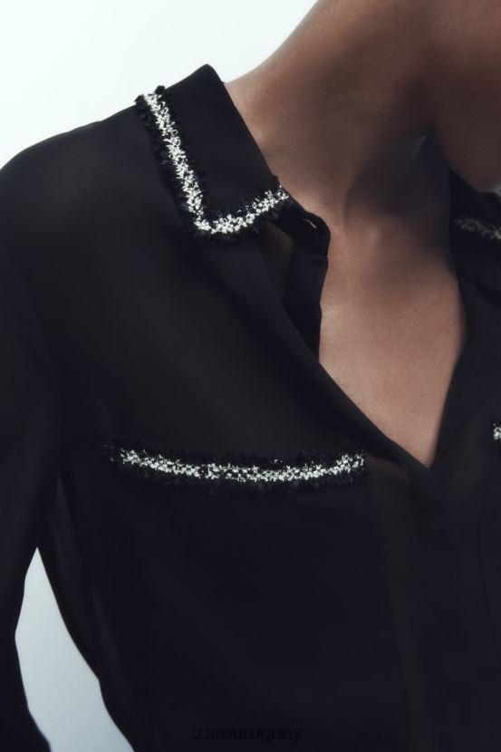 Zara camisa con textura combinada mujer H6RHL2326 negro ropa