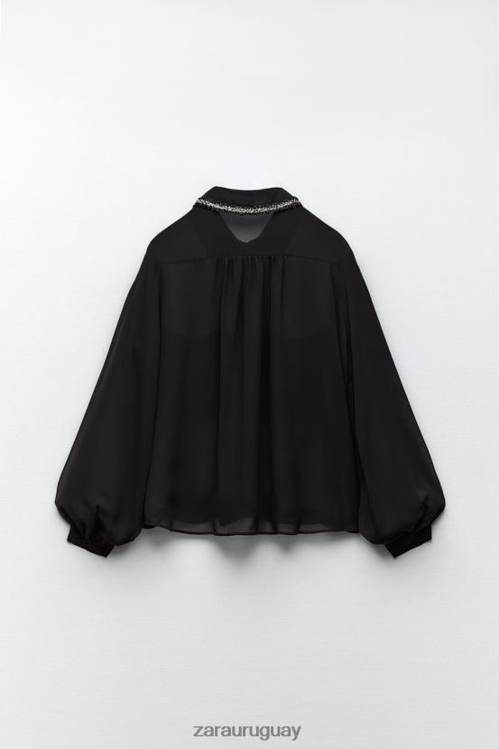 Zara camisa con textura combinada mujer H6RHL2326 negro ropa