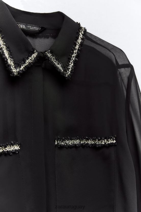 Zara camisa con textura combinada mujer H6RHL2326 negro ropa