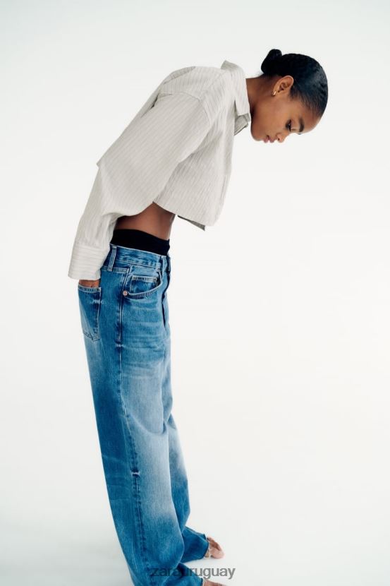 Zara camisa corta a rayas mujer H6RHL2357 gris ropa