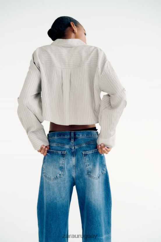 Zara camisa corta a rayas mujer H6RHL2357 gris ropa