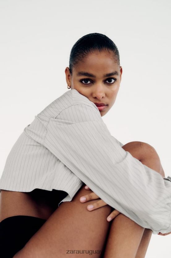 Zara camisa corta a rayas mujer H6RHL2357 gris ropa