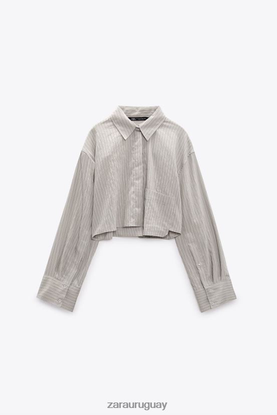 Zara camisa corta a rayas mujer H6RHL2357 gris ropa