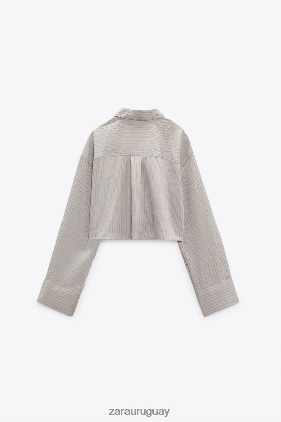 Zara camisa corta a rayas mujer H6RHL2357 gris ropa