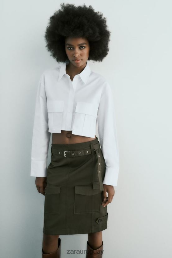 Zara camisa corta de gabardina mujer H6RHL2432 blanco ropa