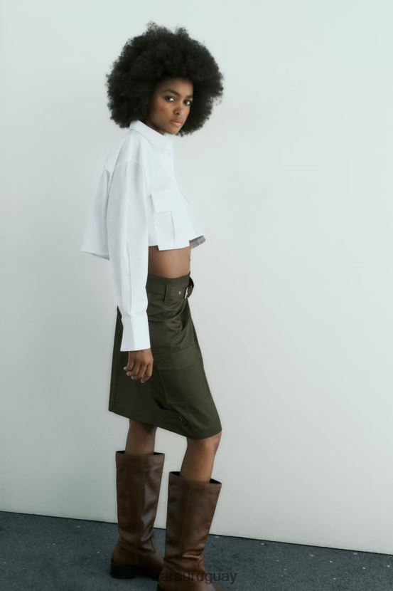 Zara camisa corta de gabardina mujer H6RHL2432 blanco ropa