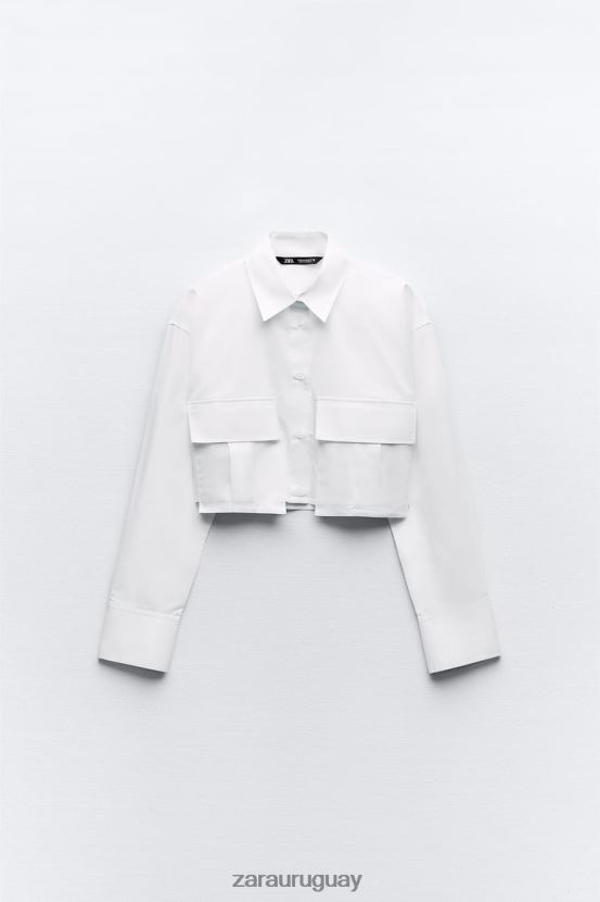 Zara camisa corta de gabardina mujer H6RHL2432 blanco ropa