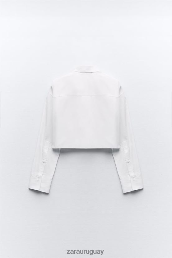 Zara camisa corta de gabardina mujer H6RHL2432 blanco ropa