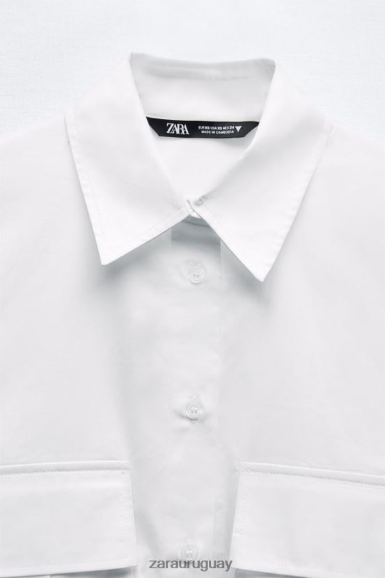 Zara camisa corta de gabardina mujer H6RHL2432 blanco ropa