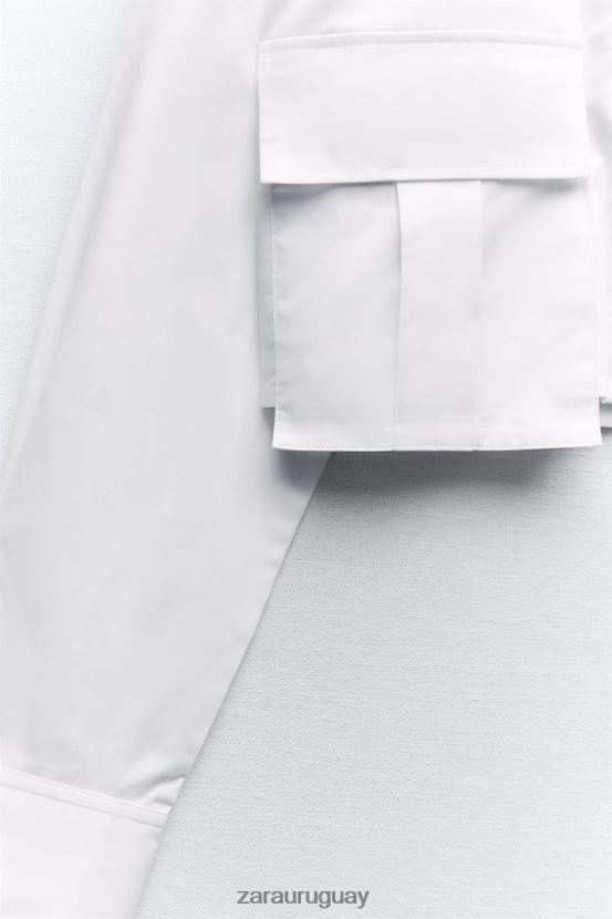 Zara camisa corta de gabardina mujer H6RHL2432 blanco ropa