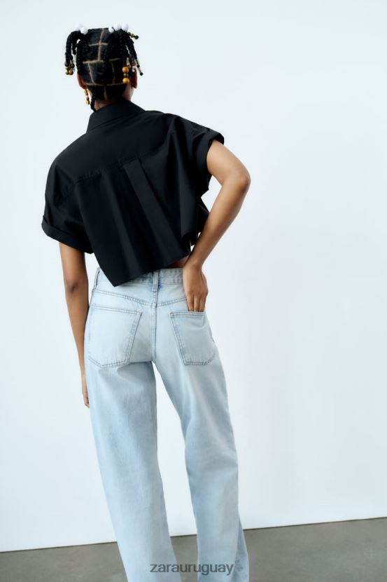Zara camisa corta de popelina mujer H6RHL2415 negro ropa