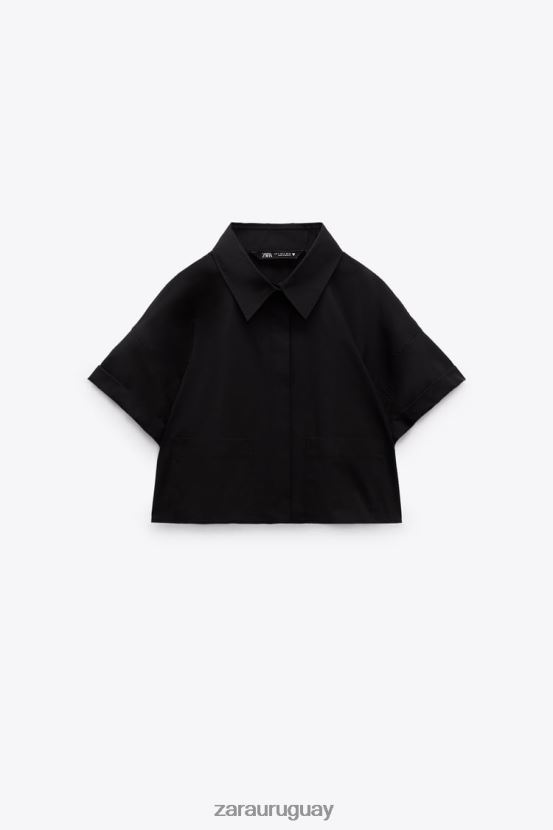Zara camisa corta de popelina mujer H6RHL2415 negro ropa