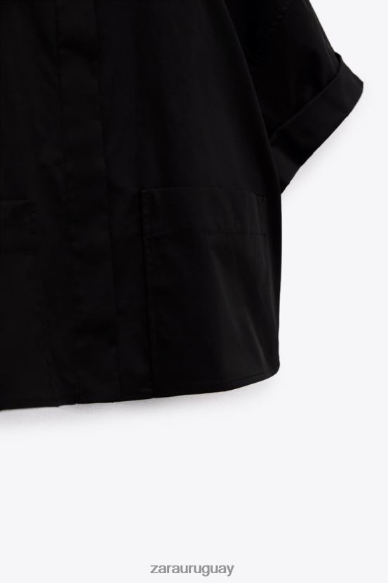 Zara camisa corta de popelina mujer H6RHL2415 negro ropa