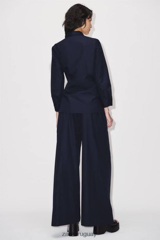 Zara camisa cruzada de popelina mujer H6RHL2327 Azul marino ropa