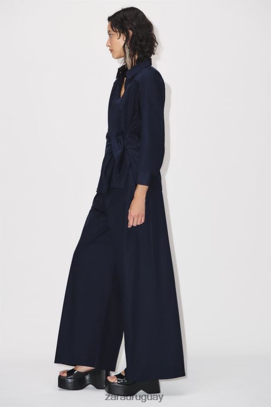 Zara camisa cruzada de popelina mujer H6RHL2327 Azul marino ropa