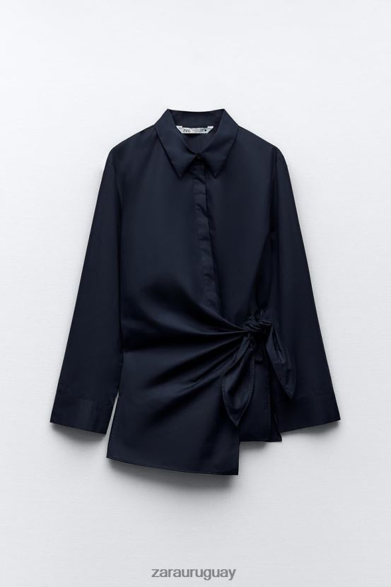 Zara camisa cruzada de popelina mujer H6RHL2327 Azul marino ropa