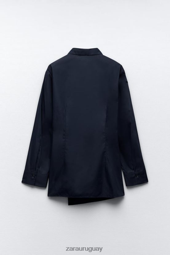 Zara camisa cruzada de popelina mujer H6RHL2327 Azul marino ropa