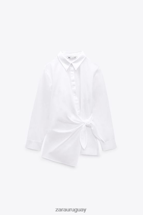 Zara camisa cruzada de popelina mujer H6RHL2332 blanco ropa