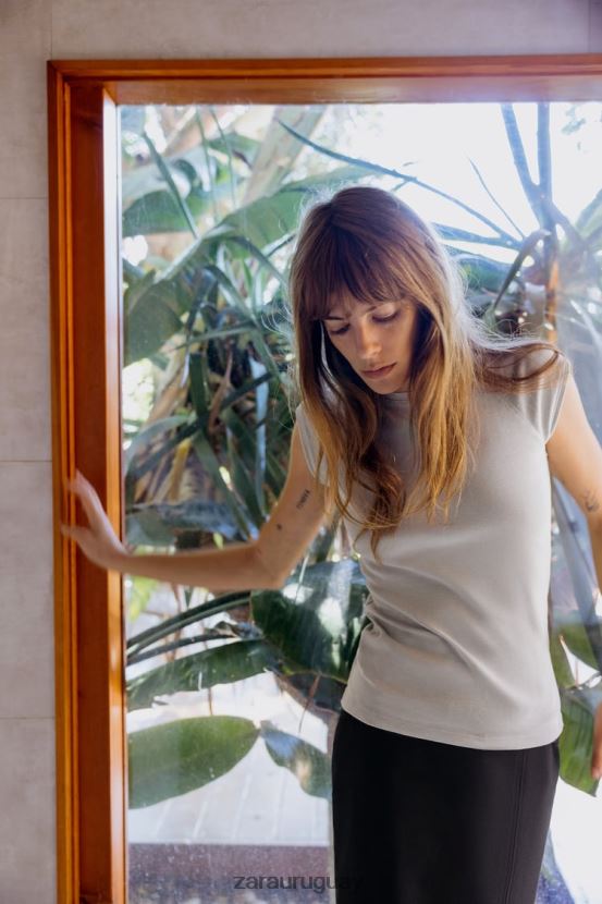 Zara camisa de algodón lavada mujer H6RHL2871 gris ropa