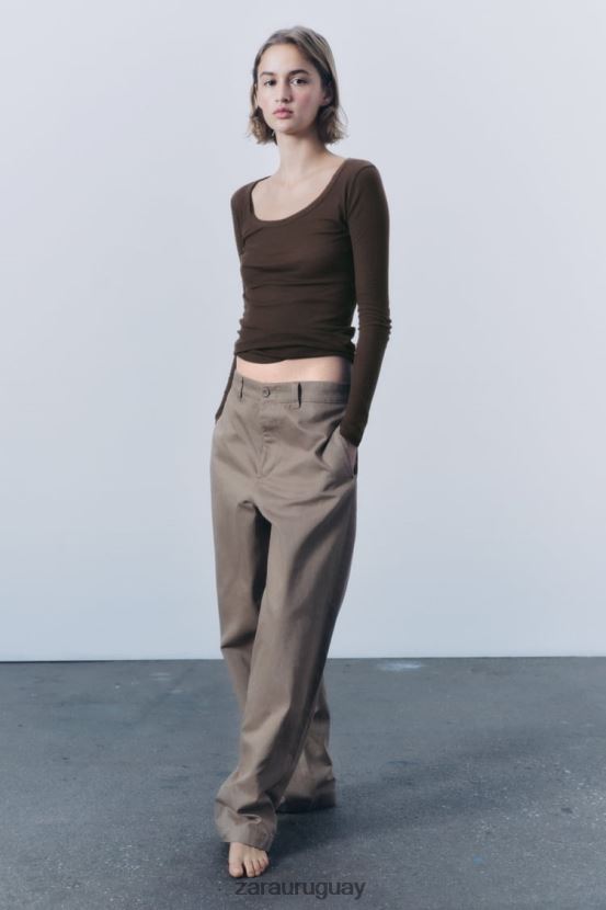 Zara camisa de canalé premium mujer H6RHL2831 marrón ropa