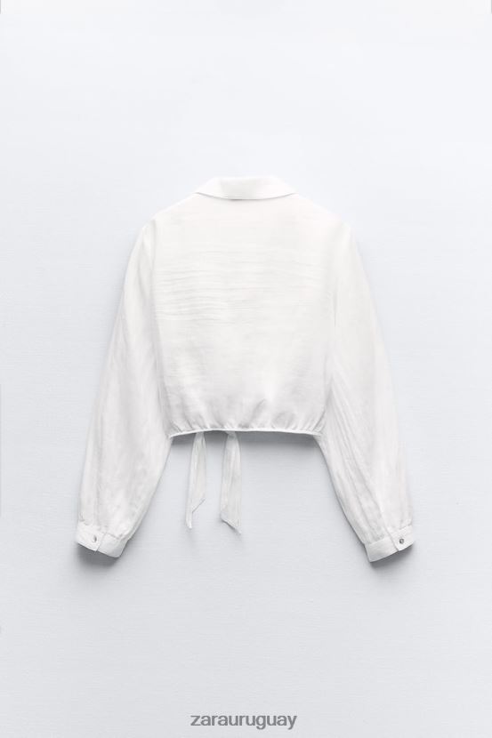 Zara camisa de lino atada mujer H6RHL2363 blanco ropa