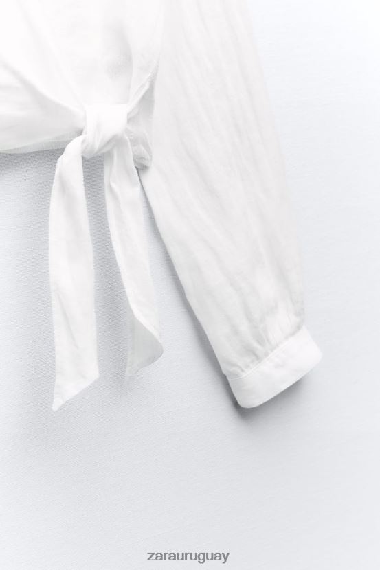 Zara camisa de lino atada mujer H6RHL2363 blanco ropa