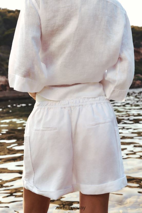 Zara camisa de lino con bolsillos mujer H6RHL2377 ostra blanca ropa