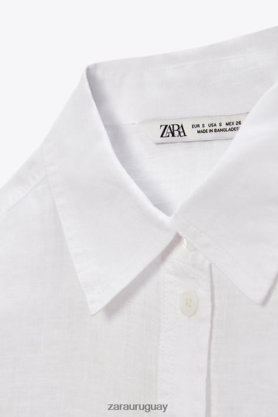 Zara camisa de lino con bolsillos mujer H6RHL2377 ostra blanca ropa