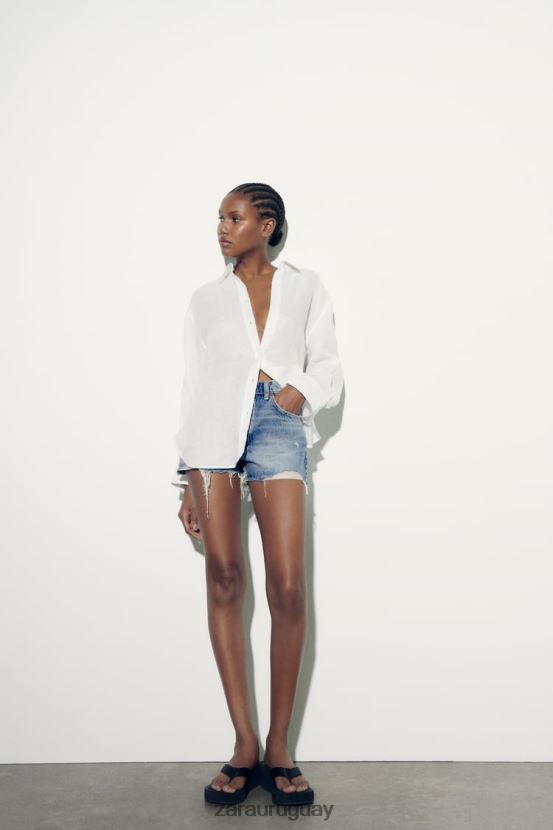 Zara camisa de lino con botones mujer H6RHL2324 blanco ropa