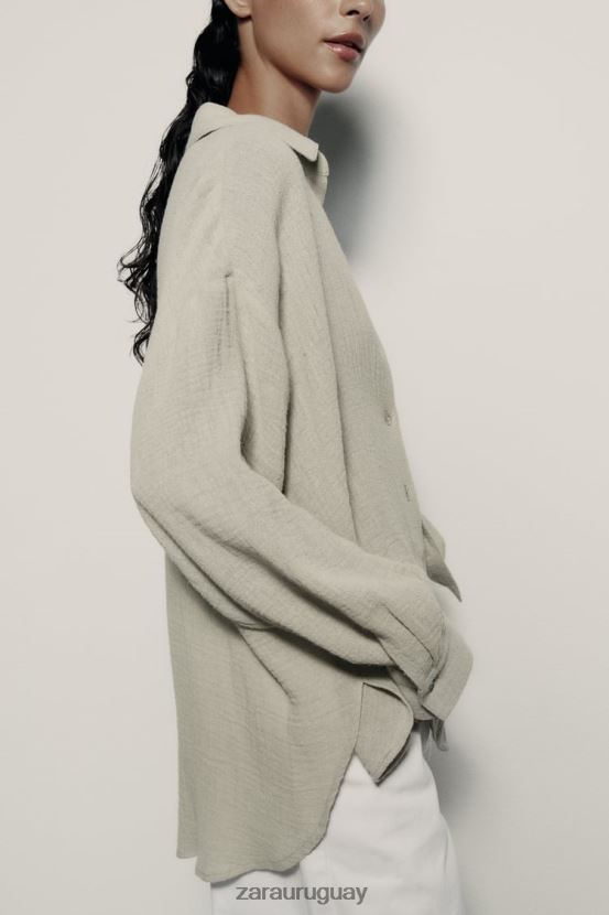 Zara camisa de lino de gran tamaño mujer H6RHL2433 verde claro ropa