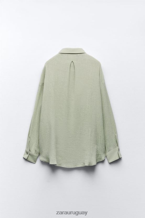 Zara camisa de lino de gran tamaño mujer H6RHL2433 verde claro ropa