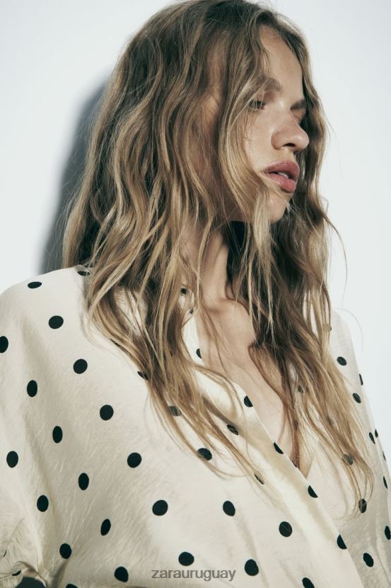 Zara camisa de lunares mujer H6RHL2295 crudo/negro ropa