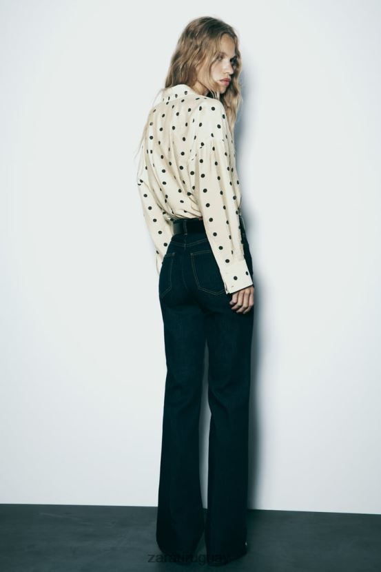 Zara camisa de lunares mujer H6RHL2295 crudo/negro ropa