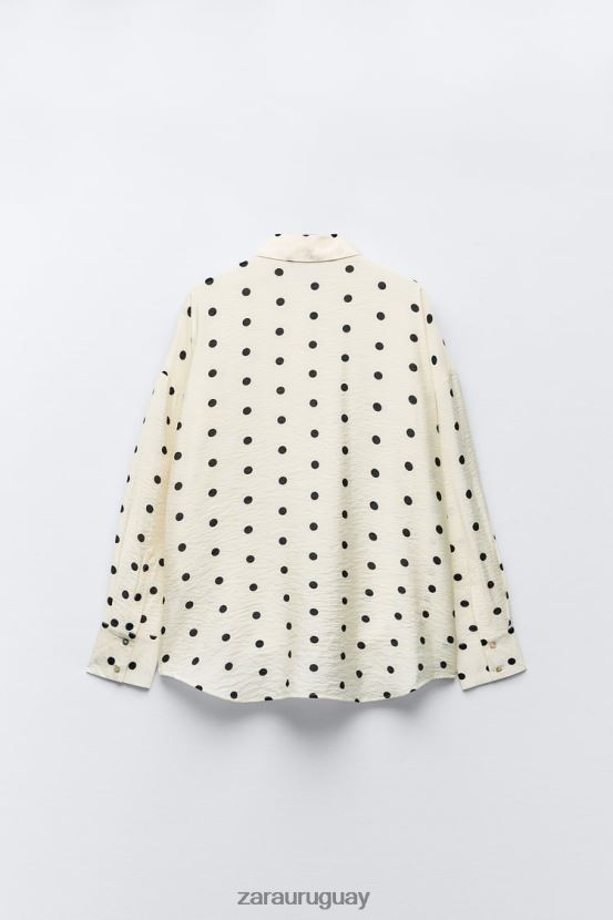 Zara camisa de lunares mujer H6RHL2295 crudo/negro ropa