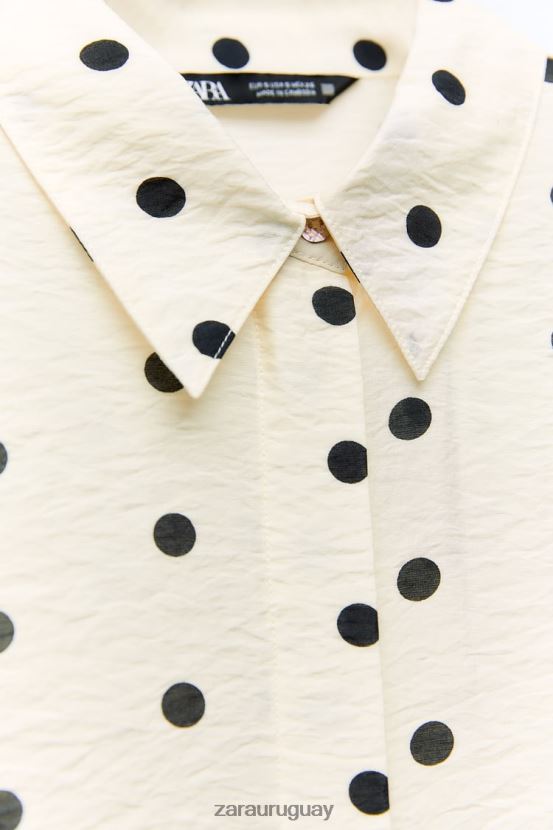 Zara camisa de lunares mujer H6RHL2295 crudo/negro ropa