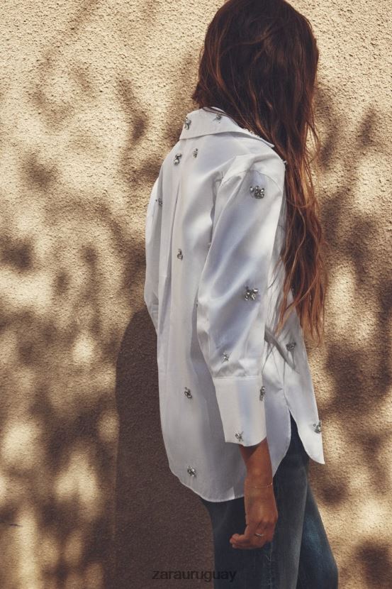 Zara camisa de popelina joya mujer H6RHL2302 blanco ropa