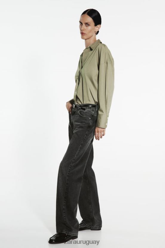 Zara camisa de popelina mujer H6RHL2297 caqui claro ropa