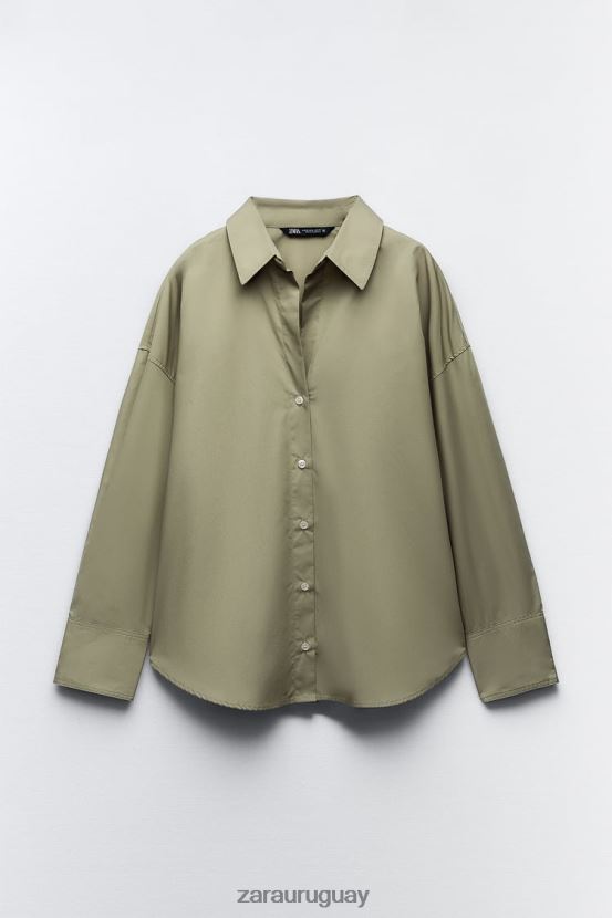 Zara camisa de popelina mujer H6RHL2297 caqui claro ropa