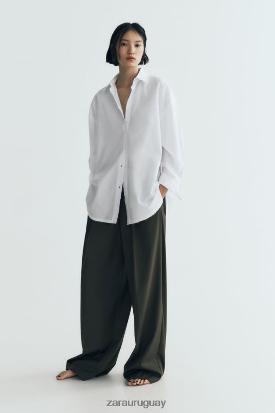 Zara camisa de popelina oversize mujer H6RHL2292 blanco ropa