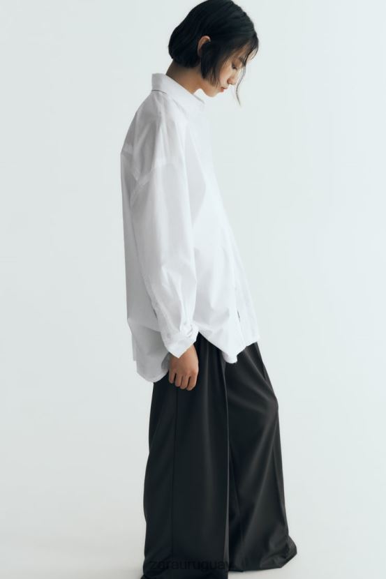 Zara camisa de popelina oversize mujer H6RHL2292 blanco ropa