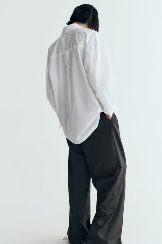 Zara camisa de popelina oversize mujer H6RHL2292 blanco ropa