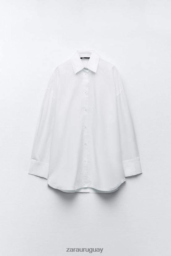 Zara camisa de popelina oversize mujer H6RHL2292 blanco ropa