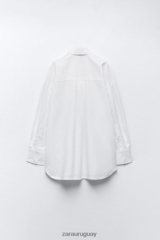 Zara camisa de popelina oversize mujer H6RHL2292 blanco ropa