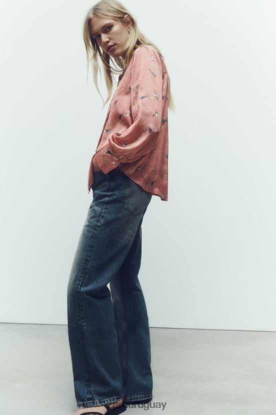 Zara camisa de satén estampada mujer H6RHL2375 multicolor ropa