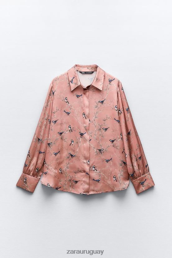 Zara camisa de satén estampada mujer H6RHL2375 multicolor ropa