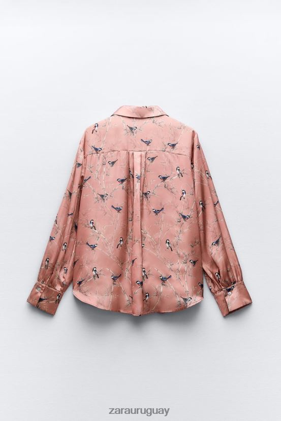 Zara camisa de satén estampada mujer H6RHL2375 multicolor ropa