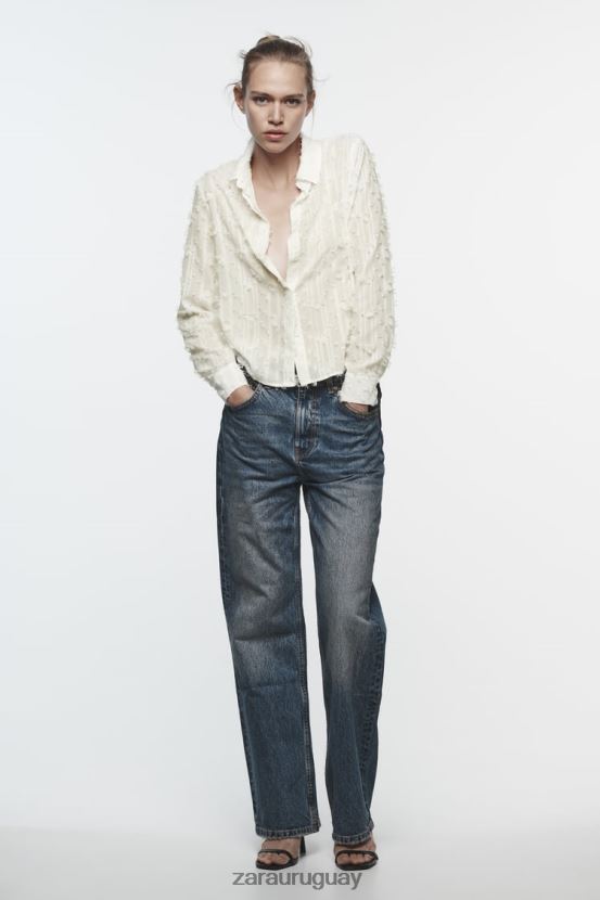 Zara camisa deshilachada mujer H6RHL2437 blanco ropa