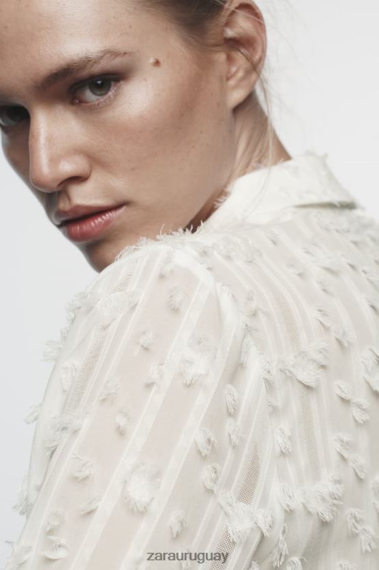 Zara camisa deshilachada mujer H6RHL2437 blanco ropa