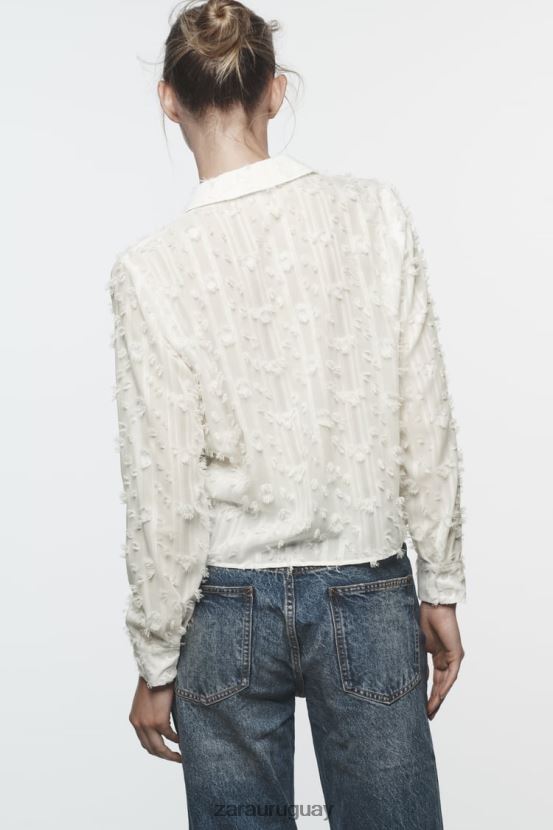 Zara camisa deshilachada mujer H6RHL2437 blanco ropa