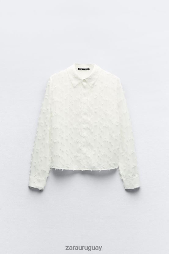 Zara camisa deshilachada mujer H6RHL2437 blanco ropa
